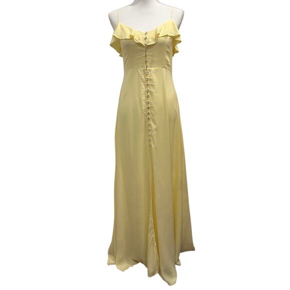 Forever 21 Butter Yellow Button-Front Ruffle Maxi Sundress Soft Girl European - Picture 3 of 10